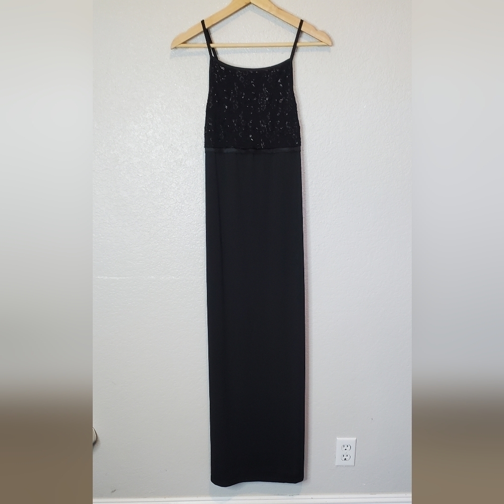 💚5/$25 California Elegant Black Evening Maxi Slip Dress Size XS Vintage 90s